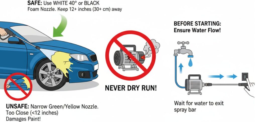 Precautions when washing a car with a high-pressure washer