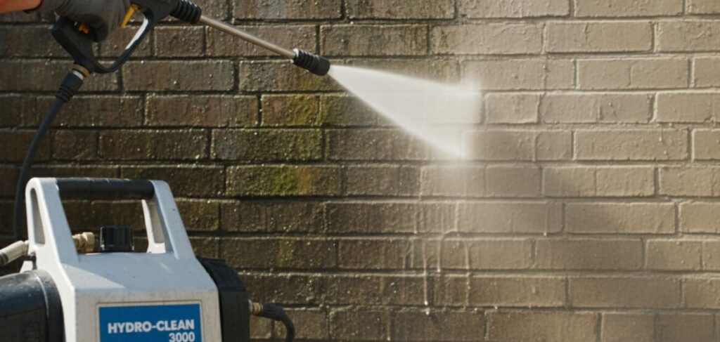 Clean the wall with a high-pressure washer.