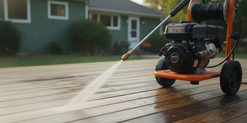 How to clean a deck using a pressure washer?