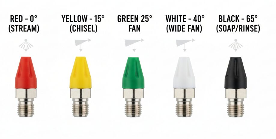 High-pressure washer nozzle color classification diagram