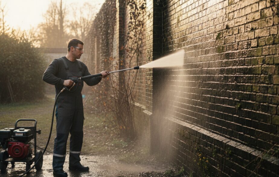 Cleaning walls with a pressure washer