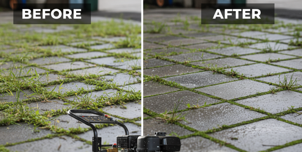 High-Pressure Weed Removal: Before and After