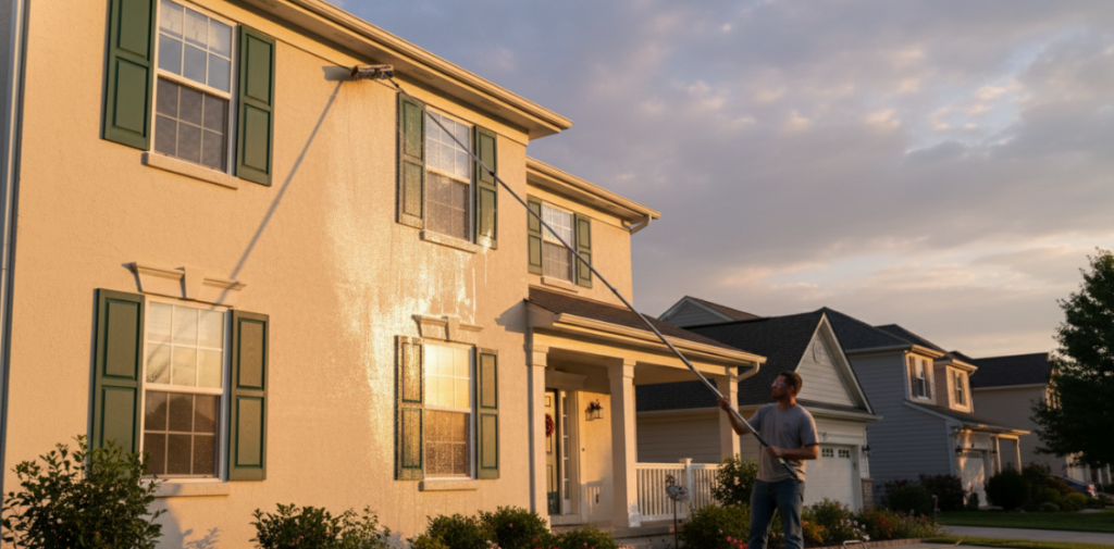 Уборка с помощью телескопического шеста