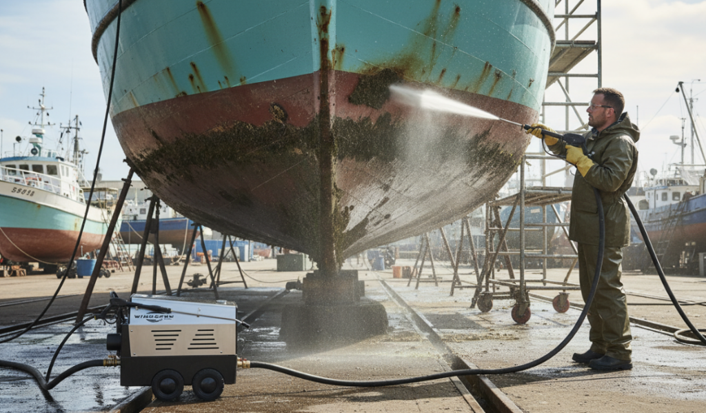 Очистка корпуса судна под высоким давлением
