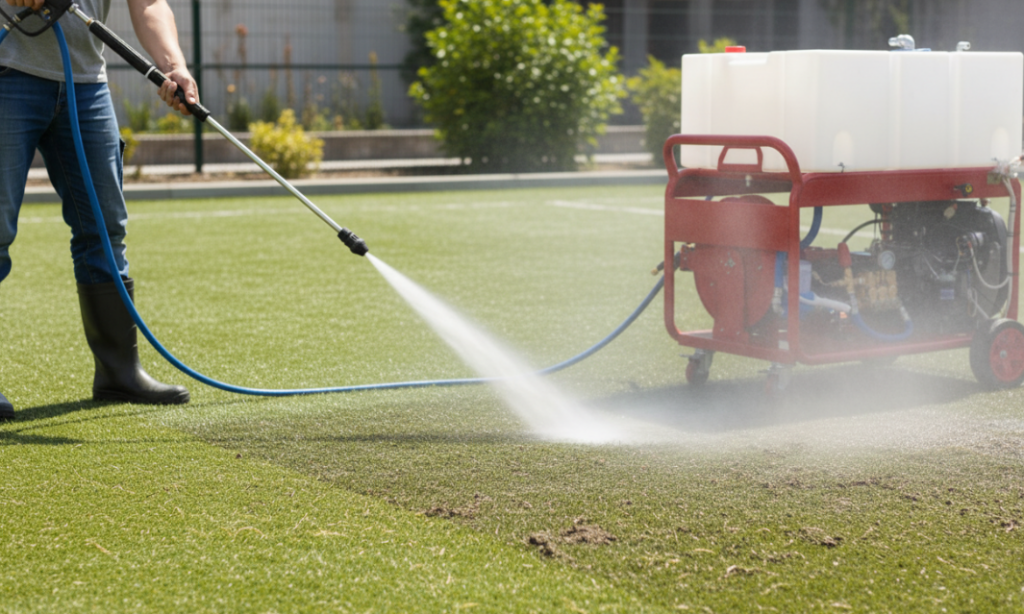 Limpieza a alta presión del césped artificial