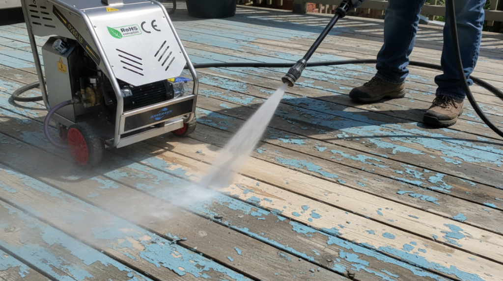 اغسل الطلاء القديم المتقشر من على اللوح الخشبي.