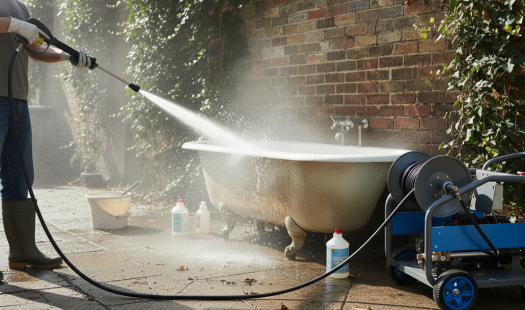 Pistola de agua a alta presión para limpiar la bañera