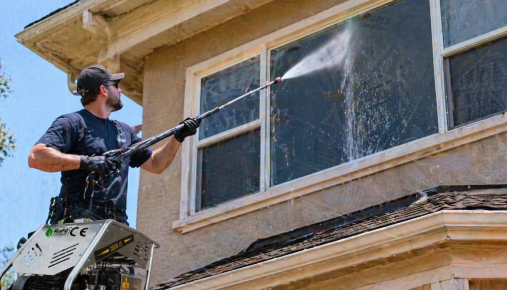 Cleaning second-floor windows