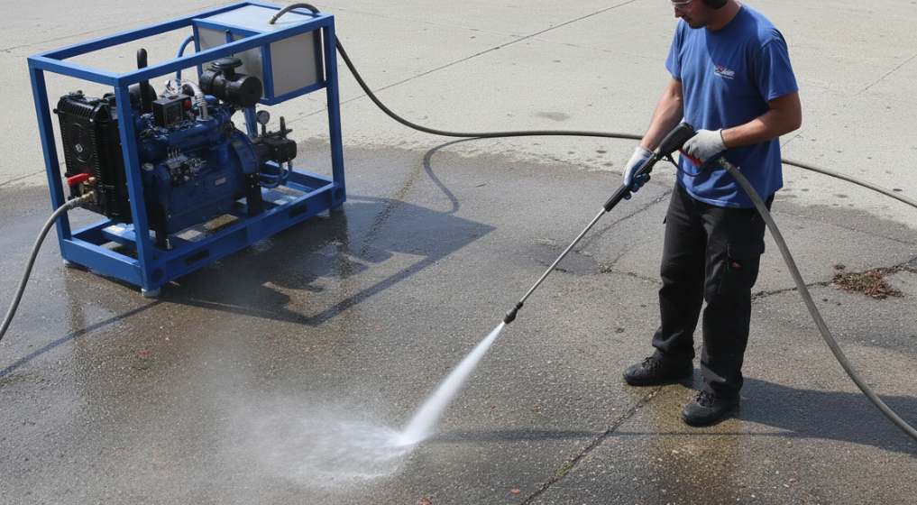 High-pressure water gun for cleaning concrete floors