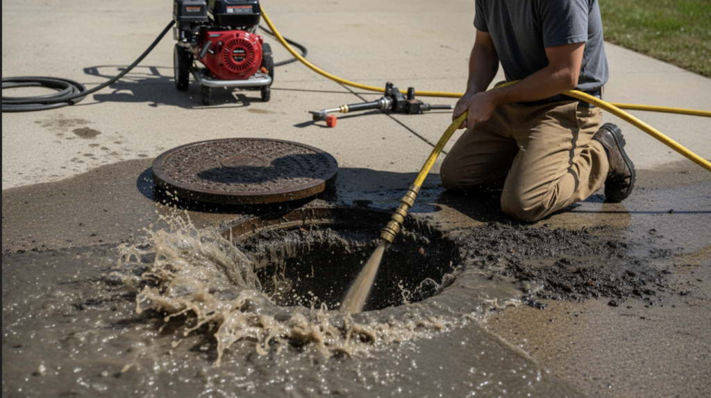 Clean the sewer with a pressure cleaner