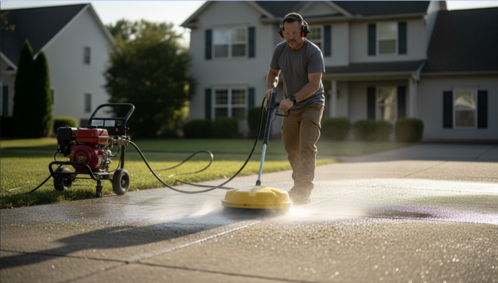 High-pressure washers using specially designed nozzles are used to clean the roads in residential areas.