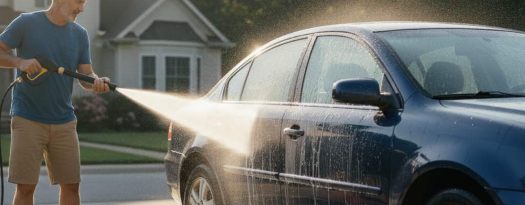 Wash your car in the driveway with a high-pressure washer.