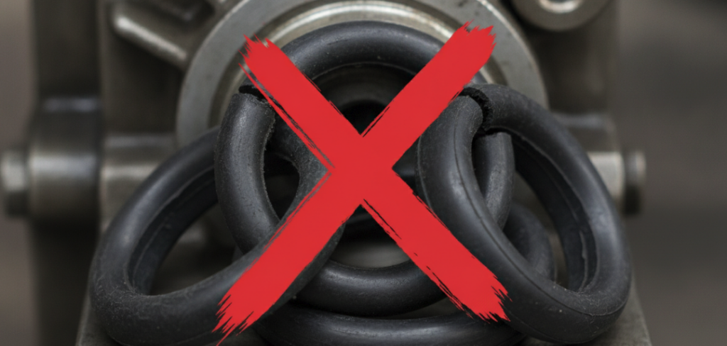 Typical O-ring blowout caused by blindly over-tightening the unloader valve.