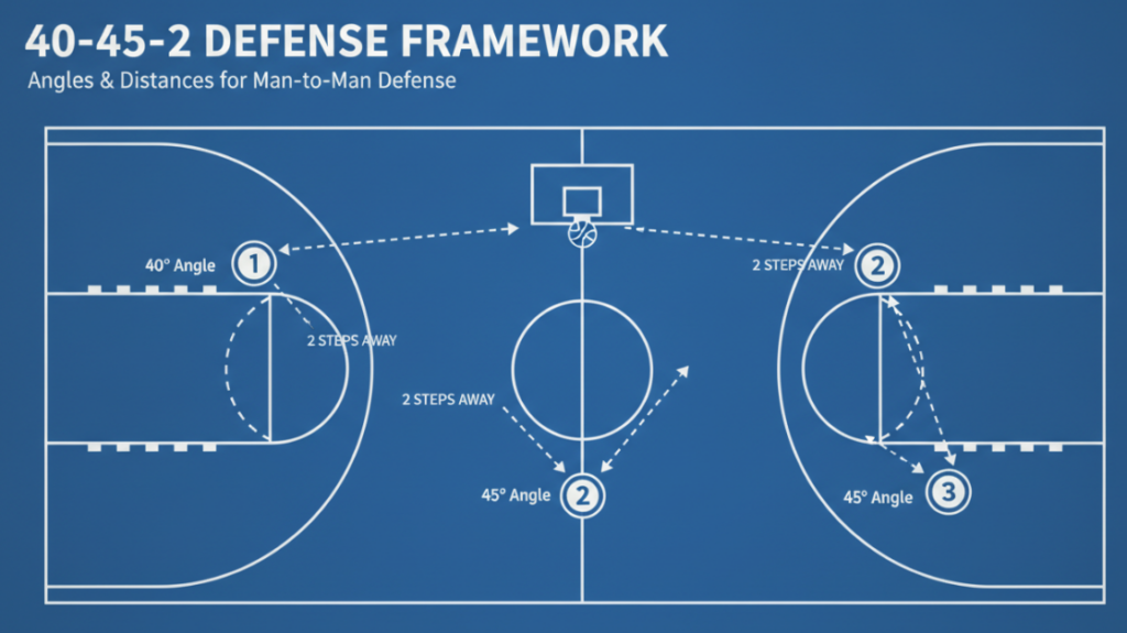 an infographic here visually demonstrating the “40-45-2 Defense Framework” with angles and distances clearly marked)